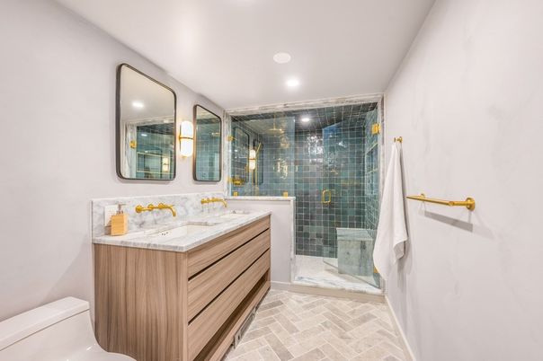 Bathroom, Dual Sink Vanities, Glass Shower, Interior, Recessed Lighting