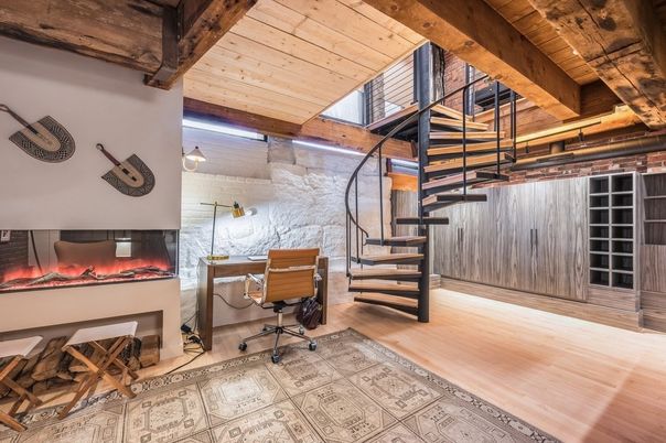Fireplace, Home Office, Interior, Wooden Beams, Wooden Ceilings, Wood Texture Flooring