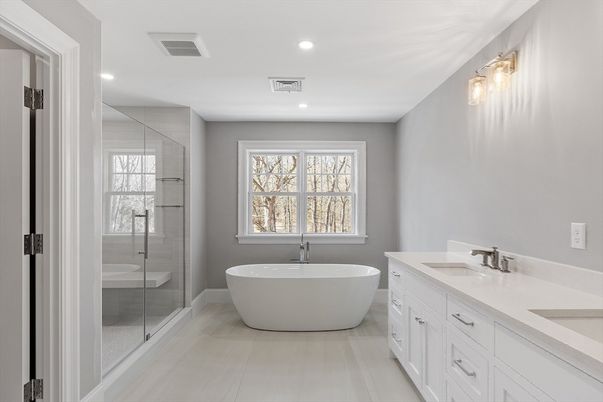 Bathroom, Dual Sink Vanities, Free Standing Baths, Glass Shower, Interior, Recessed Lighting
