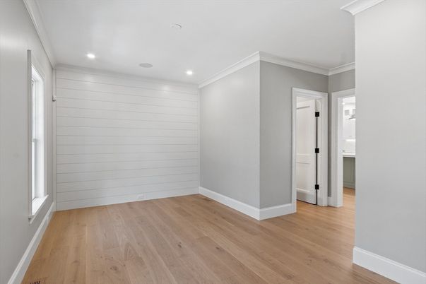 Empty room, Interior, Recessed Lighting, Wood Texture Flooring