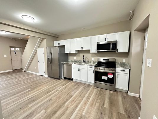 Interior, Kitchen, Stainless Steel Appliances, Wood Texture Flooring