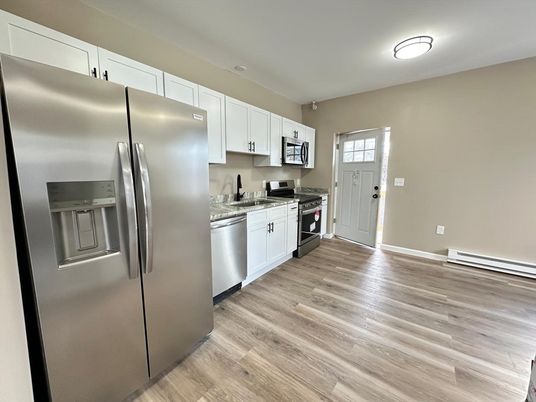 Interior, Kitchen, Stainless Steel Appliances, Wood Texture Flooring