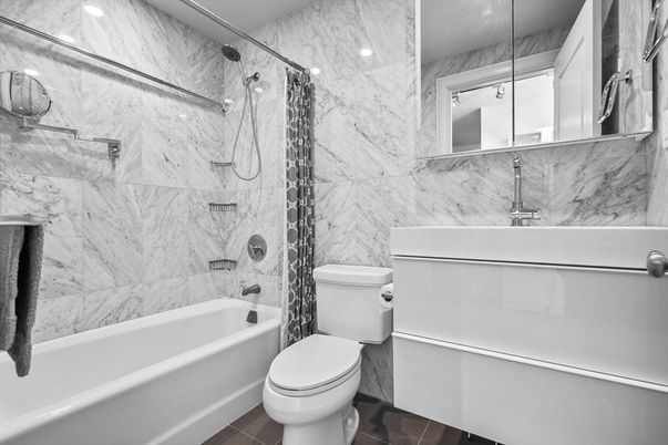 Bathroom, Glass Shower, Interior, Marble Walls, Recessed Lighting