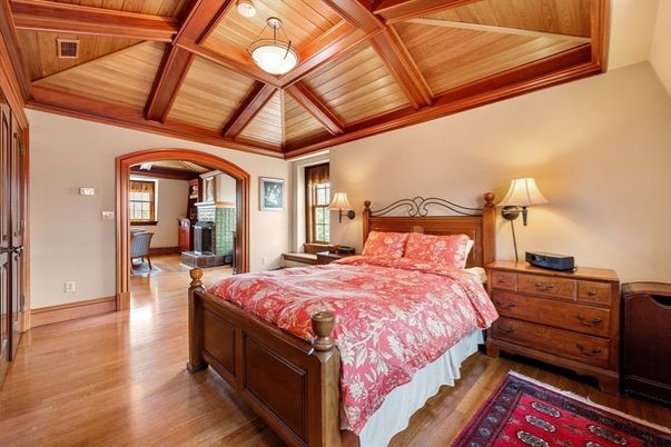 Bedroom, Interior, Pendant Lights, Wooden Beams, Wooden Ceilings, Wood Texture Flooring