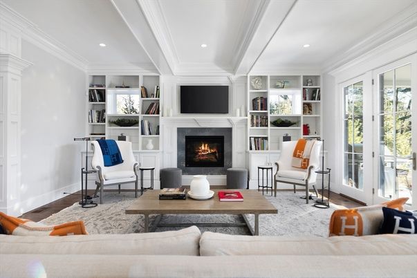 Chandelier, Home Office, Interior, Recessed Lighting, Wood Texture Flooring
