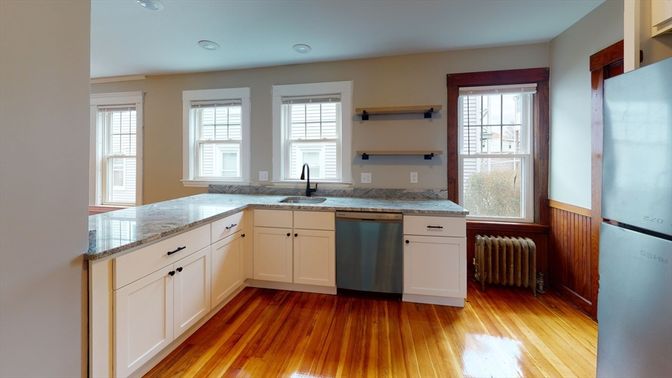 Interior, Kitchen, Recessed Lighting, Wood Texture Flooring
