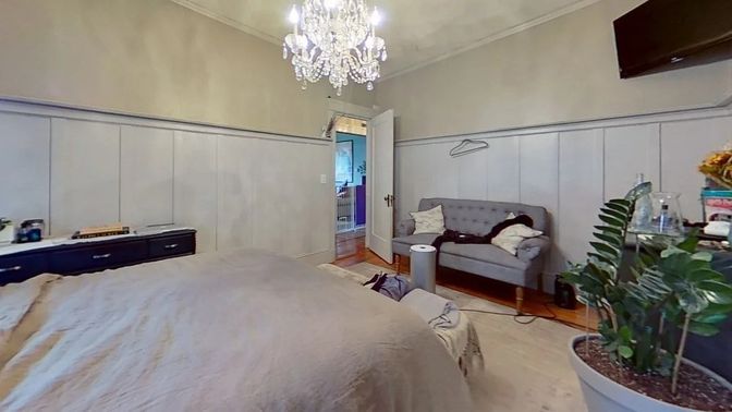 Bedroom, Chandelier, Interior, Wood Texture Flooring