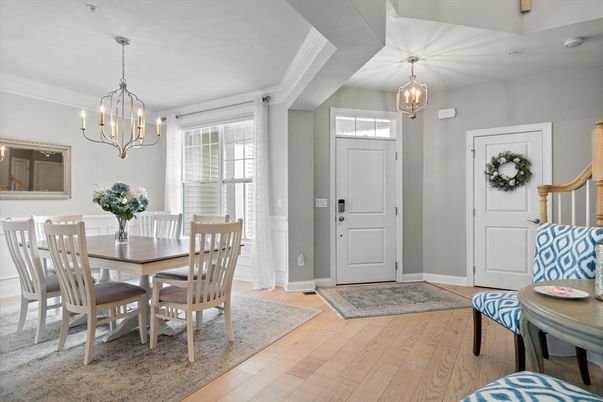 Chandelier, Dining room, Interior, Pendant Lights, Wood Texture Flooring