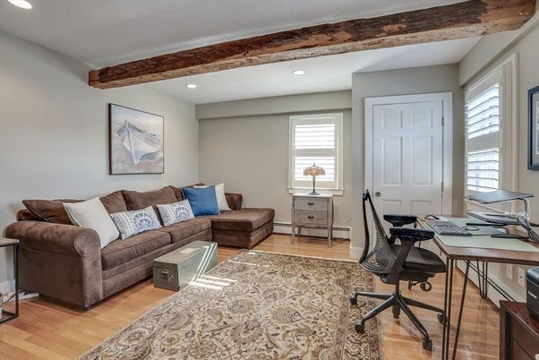 Home Office, Interior, Recessed Lighting, Wooden Beams, Wood Texture Flooring