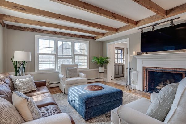 Fireplace, Interior, Living room, Wooden Beams, Wood Texture Flooring