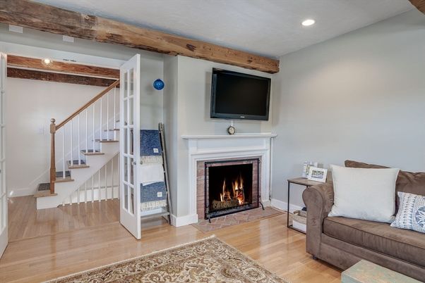Fireplace, Interior, Recessed Lighting, Wood Texture Flooring