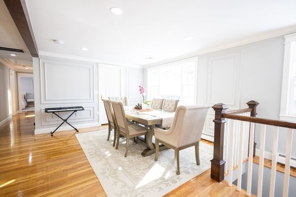Dining room, Interior, Recessed Lighting, Wood Texture Flooring