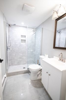 Bathroom, Glass Shower, Interior, Recessed Lighting
