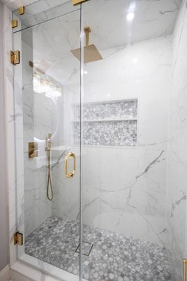 Bathroom, Glass Shower, Interior, Marble Walls