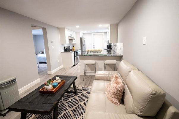 Interior, Kitchen, Living room, Recessed Lighting, Wood Texture Flooring