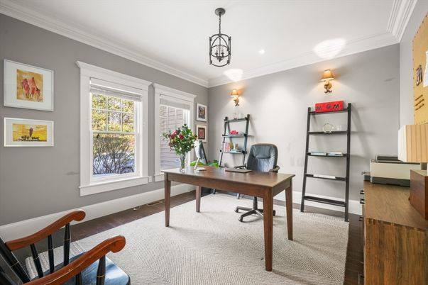 Home Office, Interior, Recessed Lighting, Wood Texture Flooring