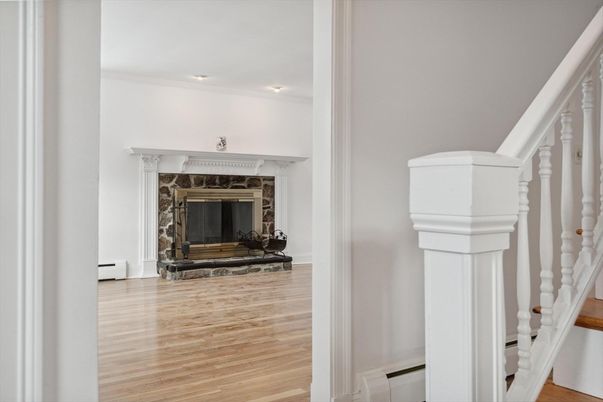 Fireplace, Interior, Recessed Lighting, Wood Texture Flooring