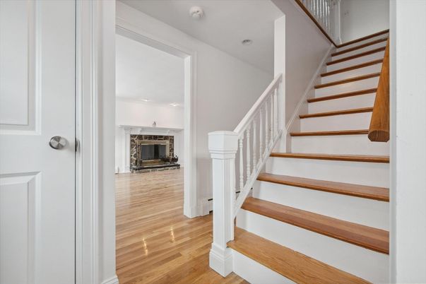 Fireplace, Interior, Recessed Lighting, Wood Texture Flooring