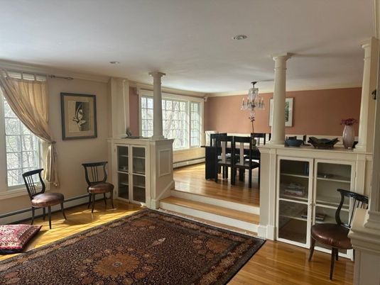 Chandelier, Dining room, Interior, Wood Texture Flooring