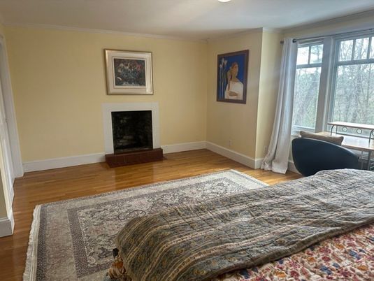 Bedroom, Fireplace, Interior, Wood Texture Flooring