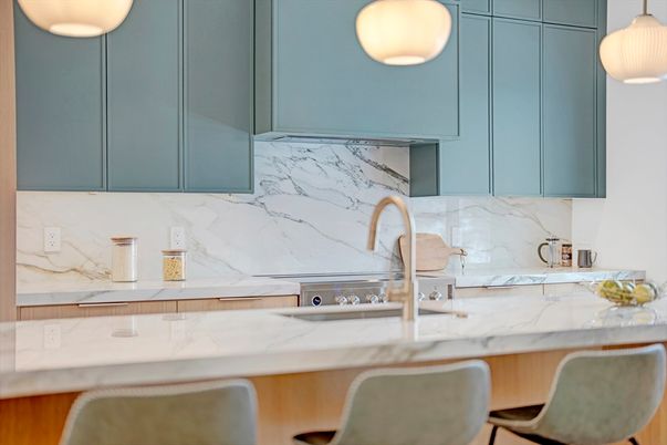Interior, Kitchen, Marble Walls, Pendant Lights