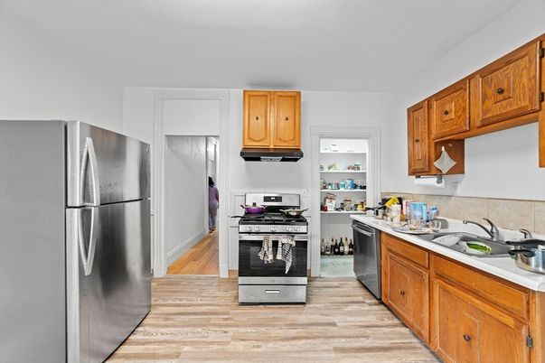 Interior, Kitchen, Stainless Steel Appliances, Wood Texture Flooring