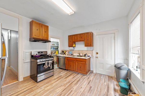 Interior, Kitchen, Stainless Steel Appliances, Wood Texture Flooring
