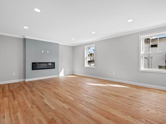 Empty room, Fireplace, Interior, Recessed Lighting, Wood Texture Flooring