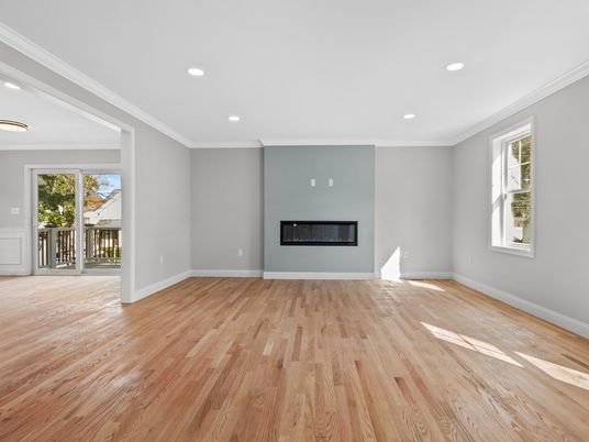 Empty room, Fireplace, Interior, Recessed Lighting, Wood Texture Flooring