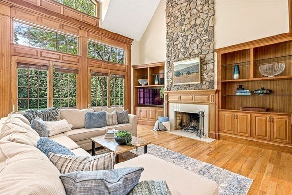 Fireplace, Interior, Living room, Stone Walls, Wood Texture Flooring, Wooden Walls