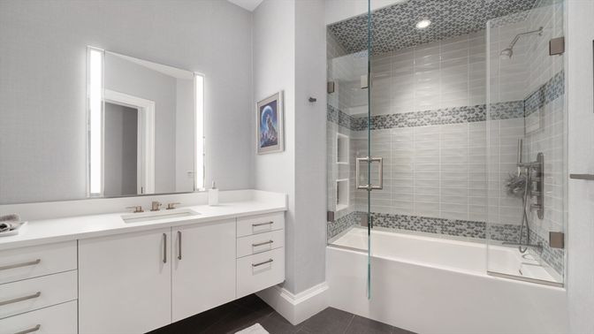 Bathroom, Glass Shower, Interior, Recessed Lighting