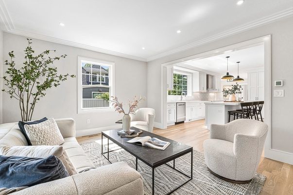 Interior, Kitchen, Living room, Pendant Lights, Recessed Lighting, Wood Texture Flooring