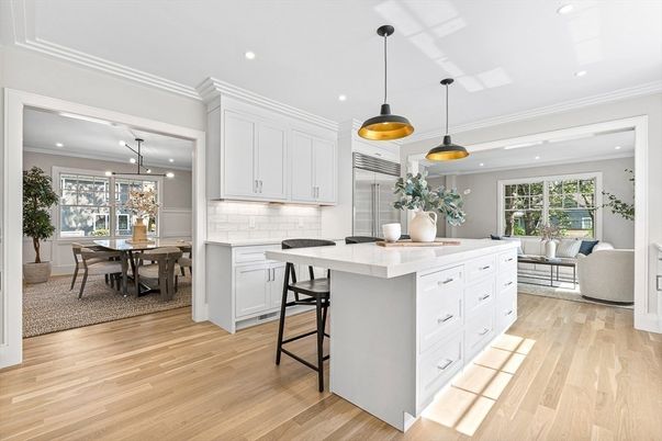 Dining room, Interior, Kitchen, Living room, Pendant Lights, Recessed Lighting, Wood Texture Flooring