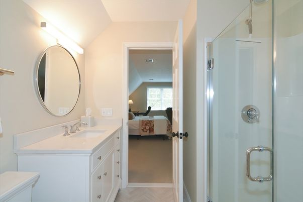 Bathroom, Bedroom, Glass Shower, Interior, Wood Texture Flooring