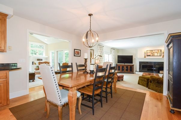 Chandelier, Dining room, Fireplace, Interior, Living room, Wood Texture Flooring