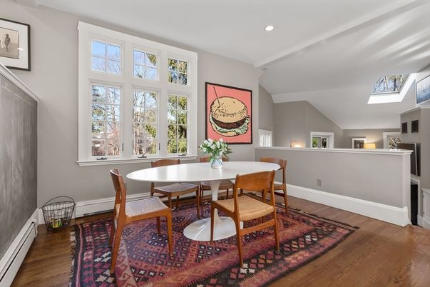 Dining room, Interior, Recessed Lighting, Wood Texture Flooring