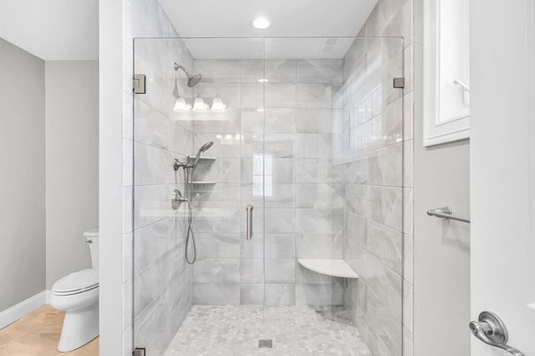 Bathroom, Glass Shower, Interior, Recessed Lighting