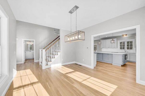 Interior, Kitchen, Pendant Lights, Wood Texture Flooring