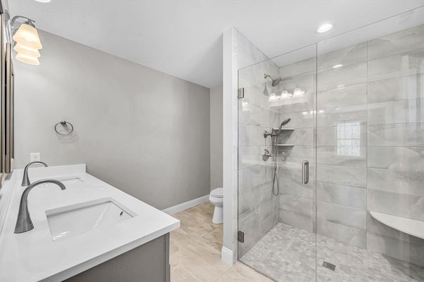 Bathroom, Glass Shower, Interior, Recessed Lighting