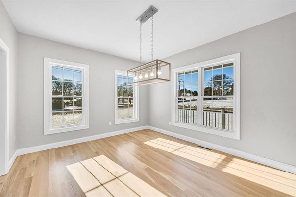 Empty room, Interior, Pendant Lights, Wood Texture Flooring