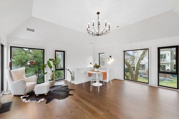 Chandelier, Home Office, Interior, Wood Texture Flooring