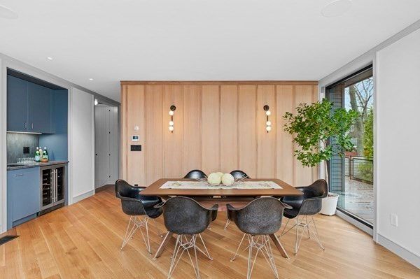Dining room, Interior, Recessed Lighting, Wood Texture Flooring