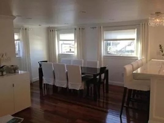 Chandelier, Dining room, Interior, Recessed Lighting, Wood Texture Flooring
