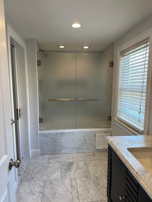 Bathroom, Glass Shower, Interior, Marble, Recessed Lighting