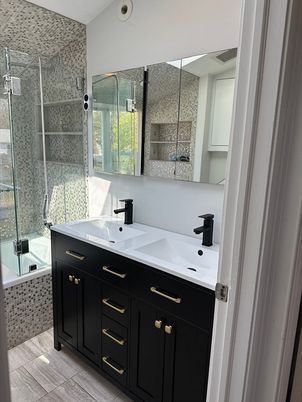 Bathroom, Dual Sink Vanities, Glass Shower, Interior