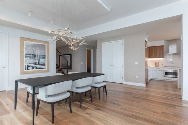 Dining room, Interior, Kitchen, Pendant Lights, Wood Texture Flooring