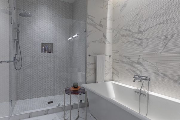 Bathroom, Glass Shower, Interior, Marble, Marble Walls