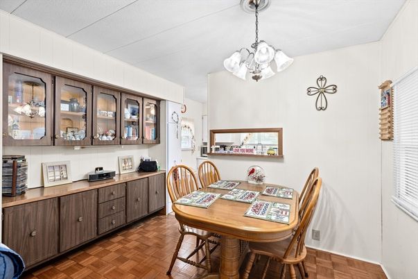 Dining room, Interior, Pendant Lights, Wood Texture Flooring
