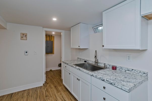 Interior, Kitchen, Recessed Lighting, Wood Texture Flooring