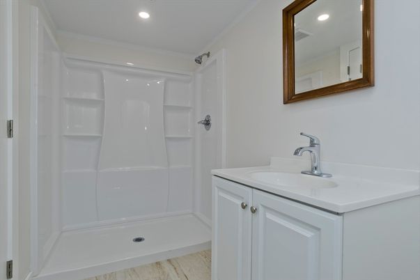 Bathroom, Interior, Recessed Lighting, Wood Texture Flooring